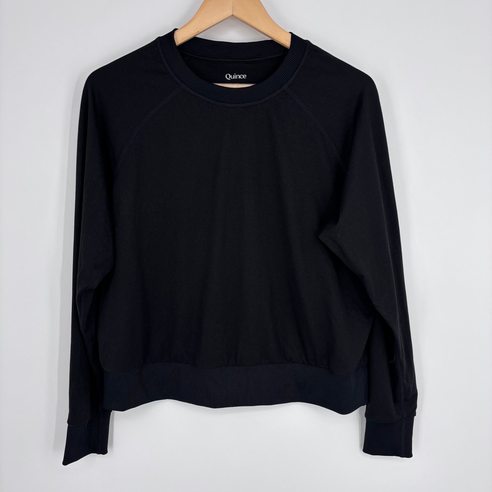 Quince Crewneck Sweatshirt Womens XS Black Lightweight Raglan Pullover Basic